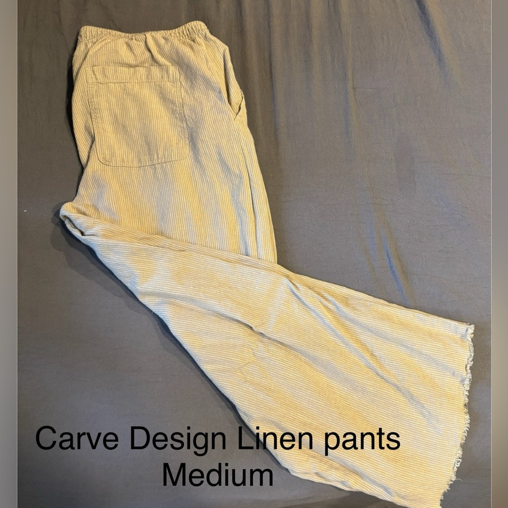 Carve Designs Linen Pants - Cream and Blue